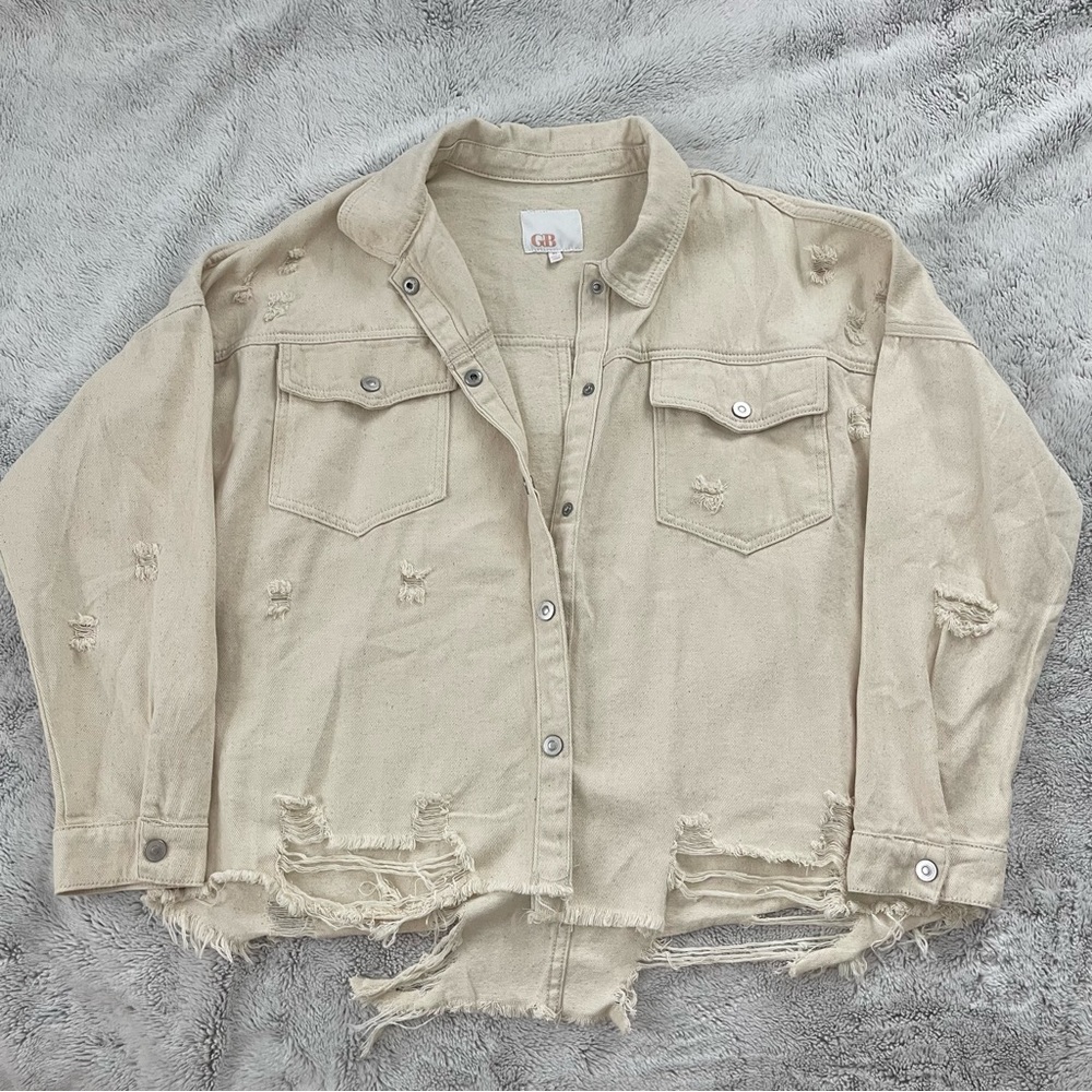Gianni Bini Tan Jean Jacket Distressed Oversized